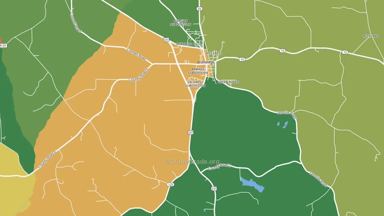 Brundidge, AL Map of Theft Rates