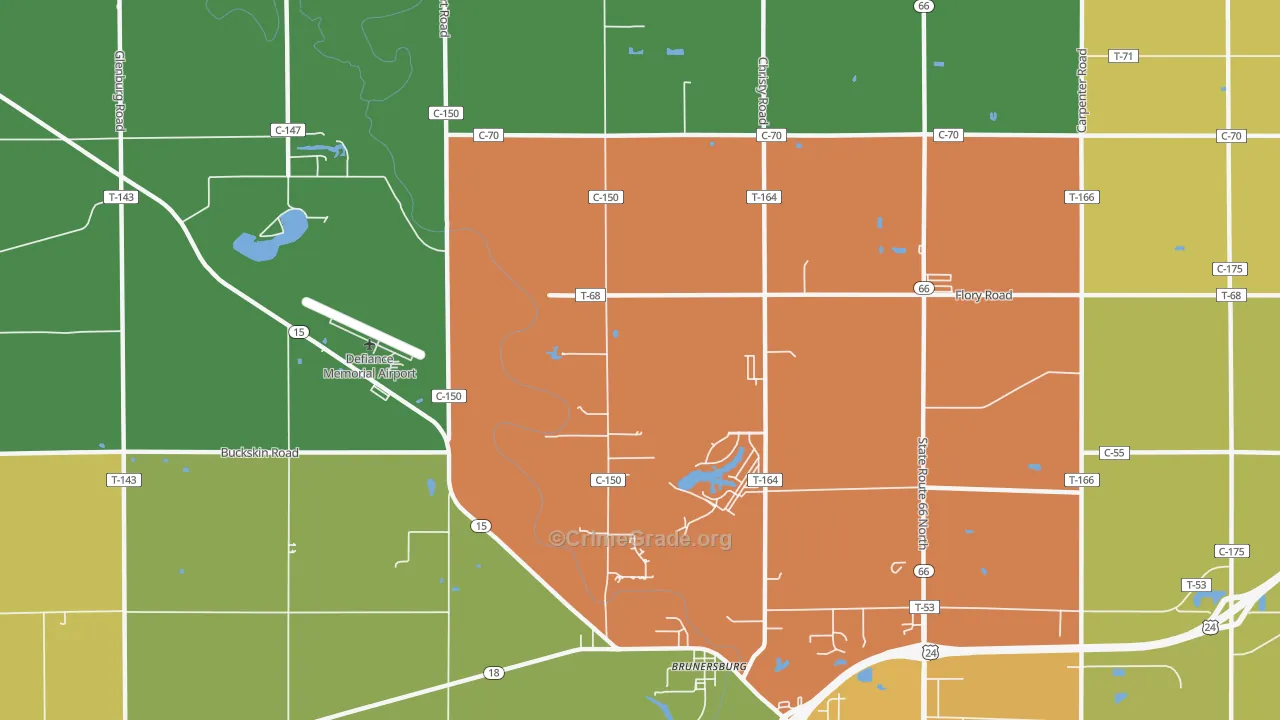 Brunersburg, OH Map of Theft Rates