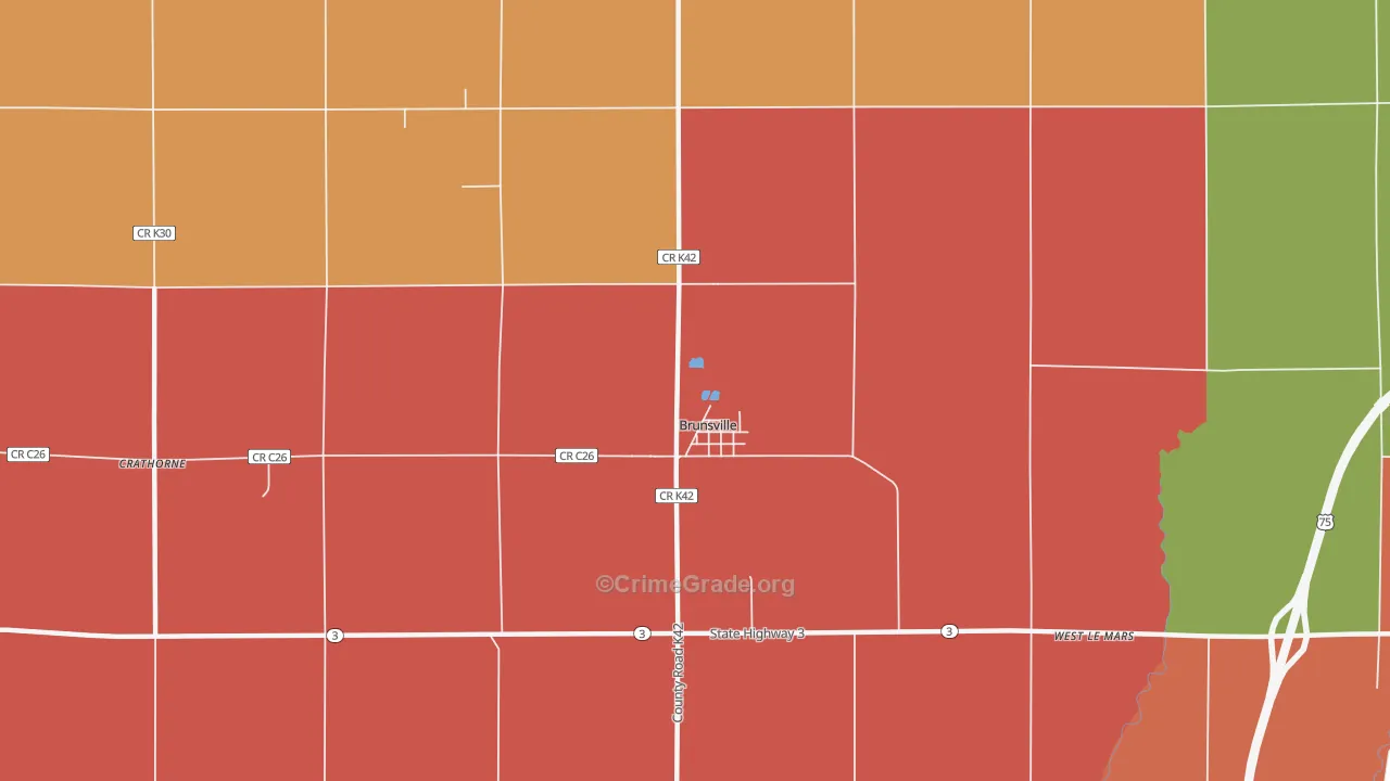 Brunsville, IA Map of Theft Rates