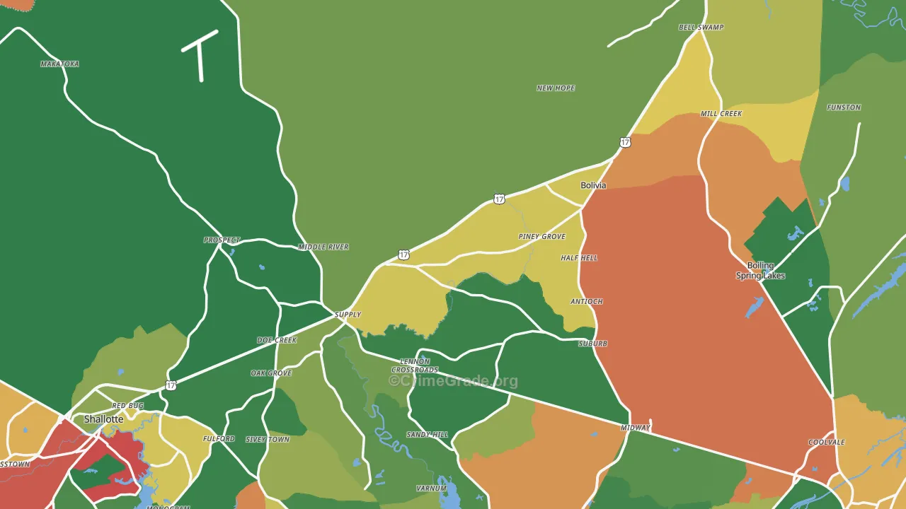Brunswick County, NC Map of Theft Rates