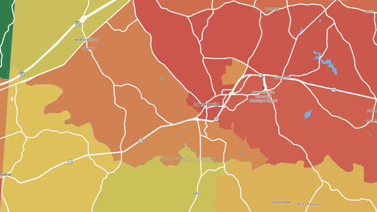 Brunswick County, VA Map of Theft Rates