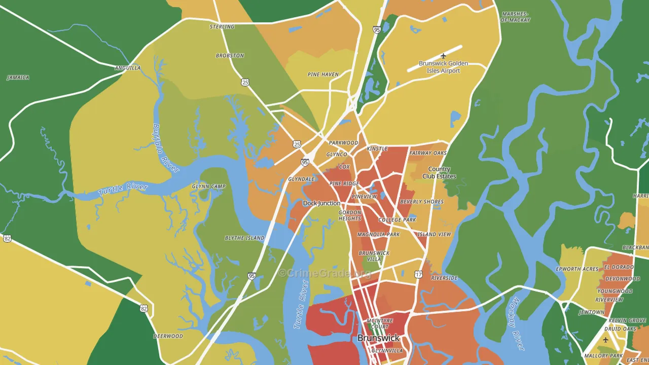 Brunswick, GA Map of Theft Rates