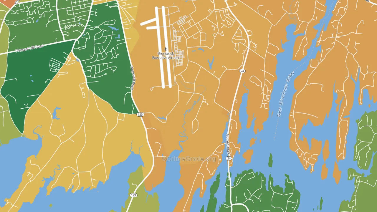 Brunswick Naval Air Station, ME Map of Theft Rates