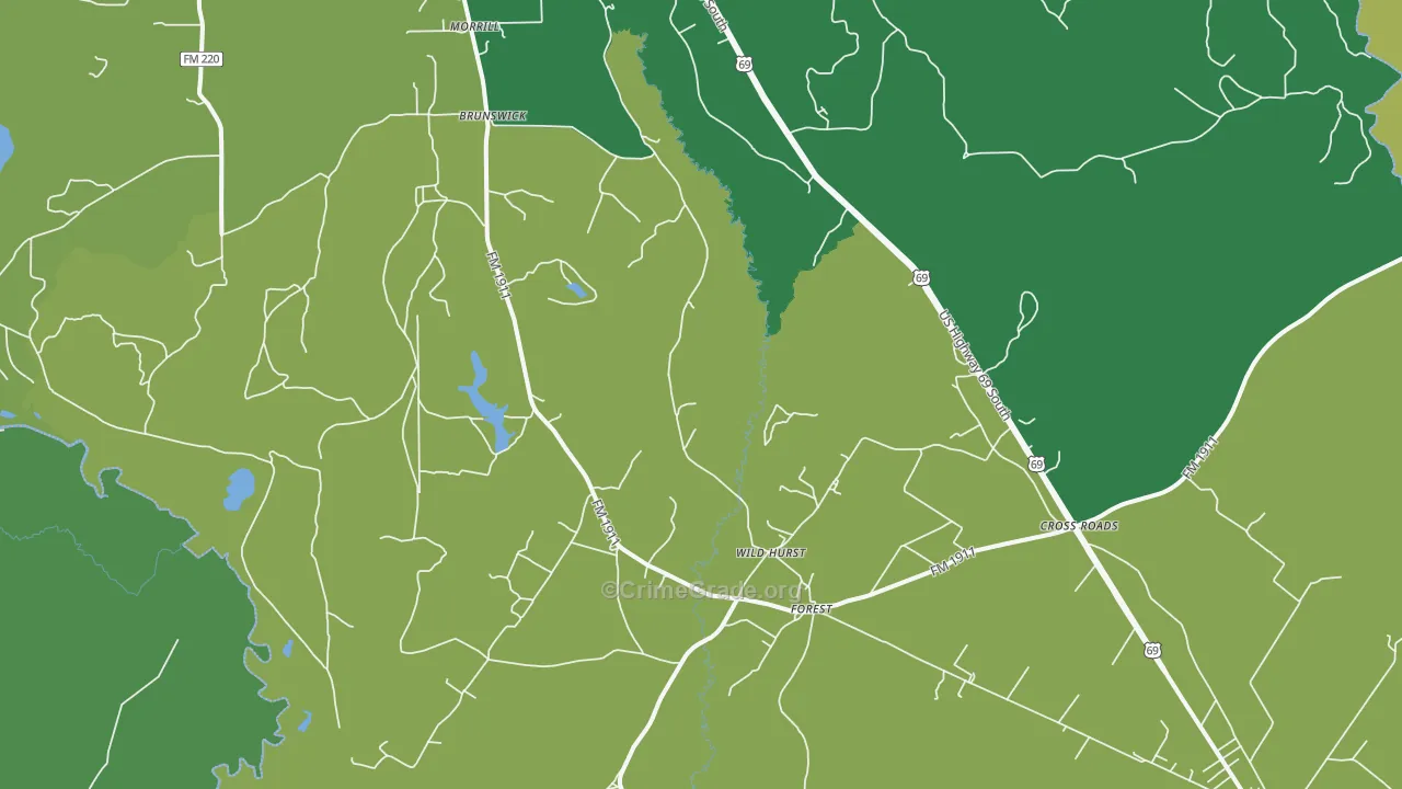 Brunswick, TX Map of Theft Rates