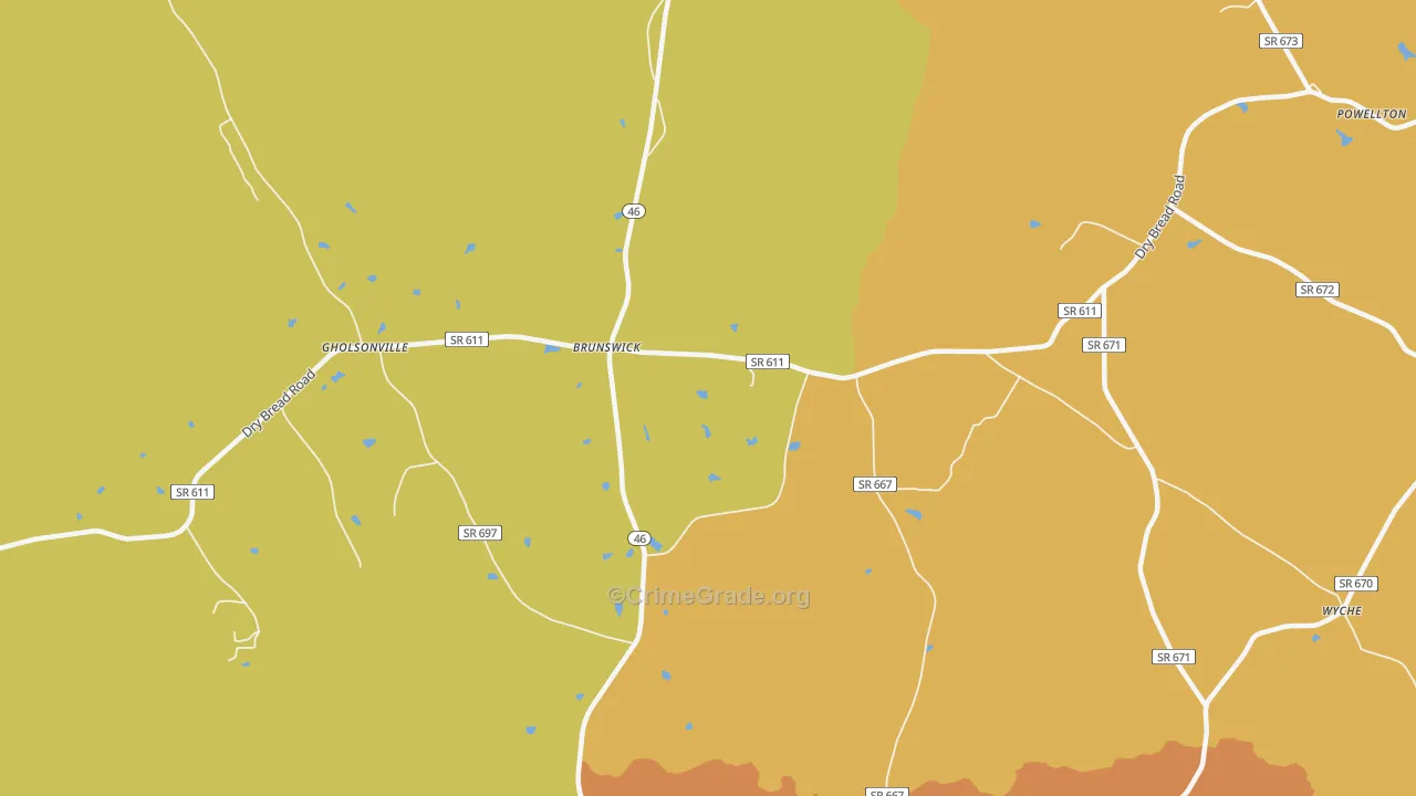 Brunswick, VA Map of Theft Rates