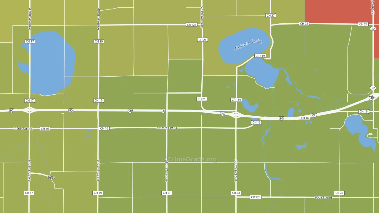 Brush Creek, MN Map of Theft Rates