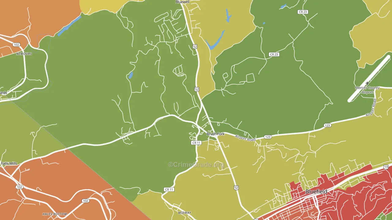 Brush Fork, WV Map of Theft Rates