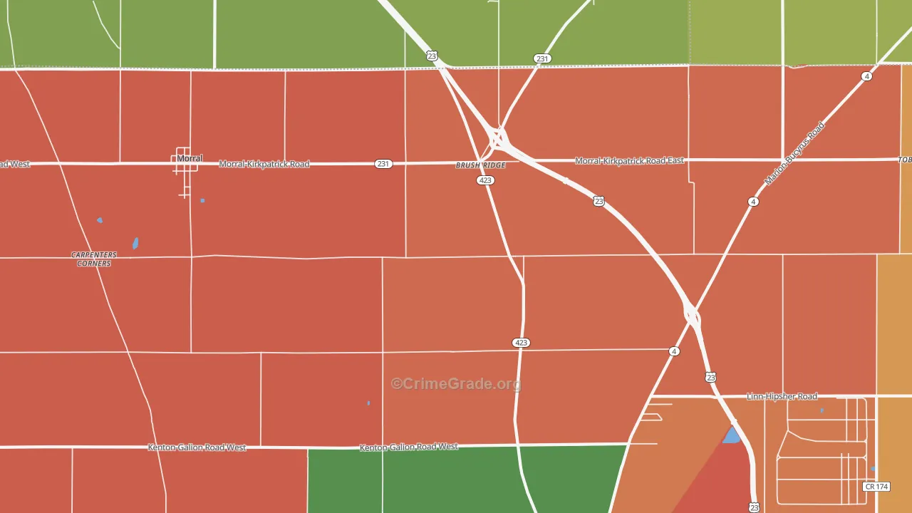 Brush Ridge, OH Map of Theft Rates