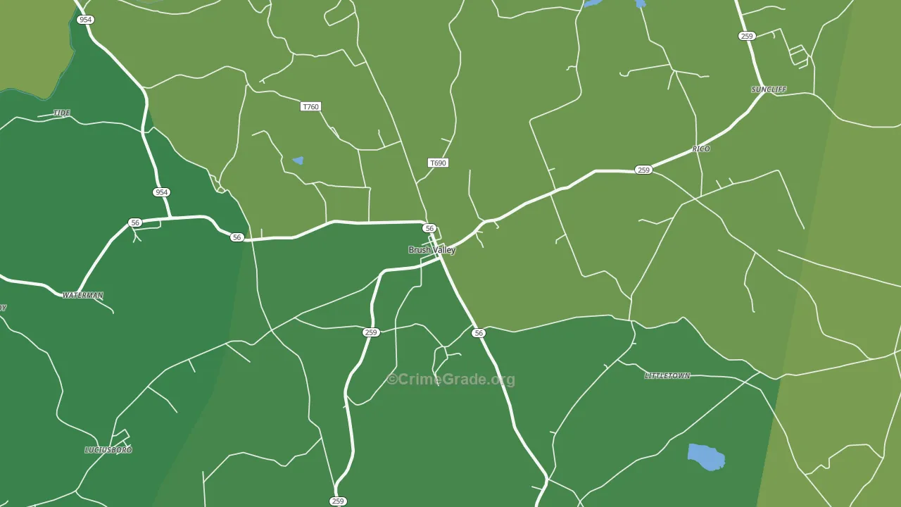 Brush Valley, PA Map of Theft Rates