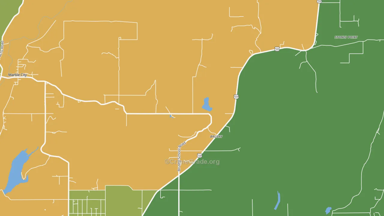 Brushy, OK Map of Theft Rates