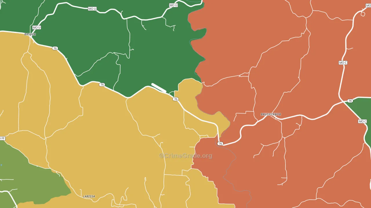 Brushyknob, MO Map of Theft Rates