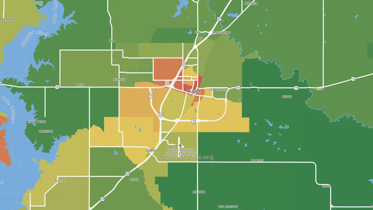Bryan County, OK Map of Theft Rates