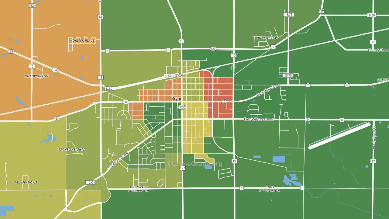 Bryan Downtown Historic District, Bryan, OH Map of Theft Rates