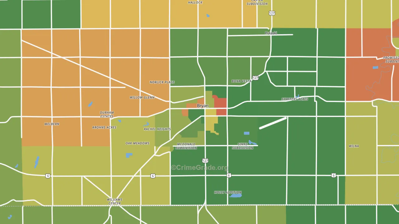 Bryan, OH Map of Theft Rates