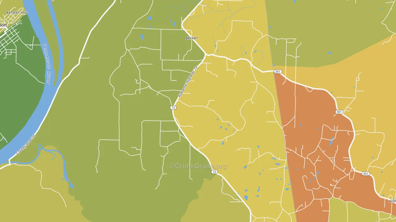Bryant, AL Map of Theft Rates