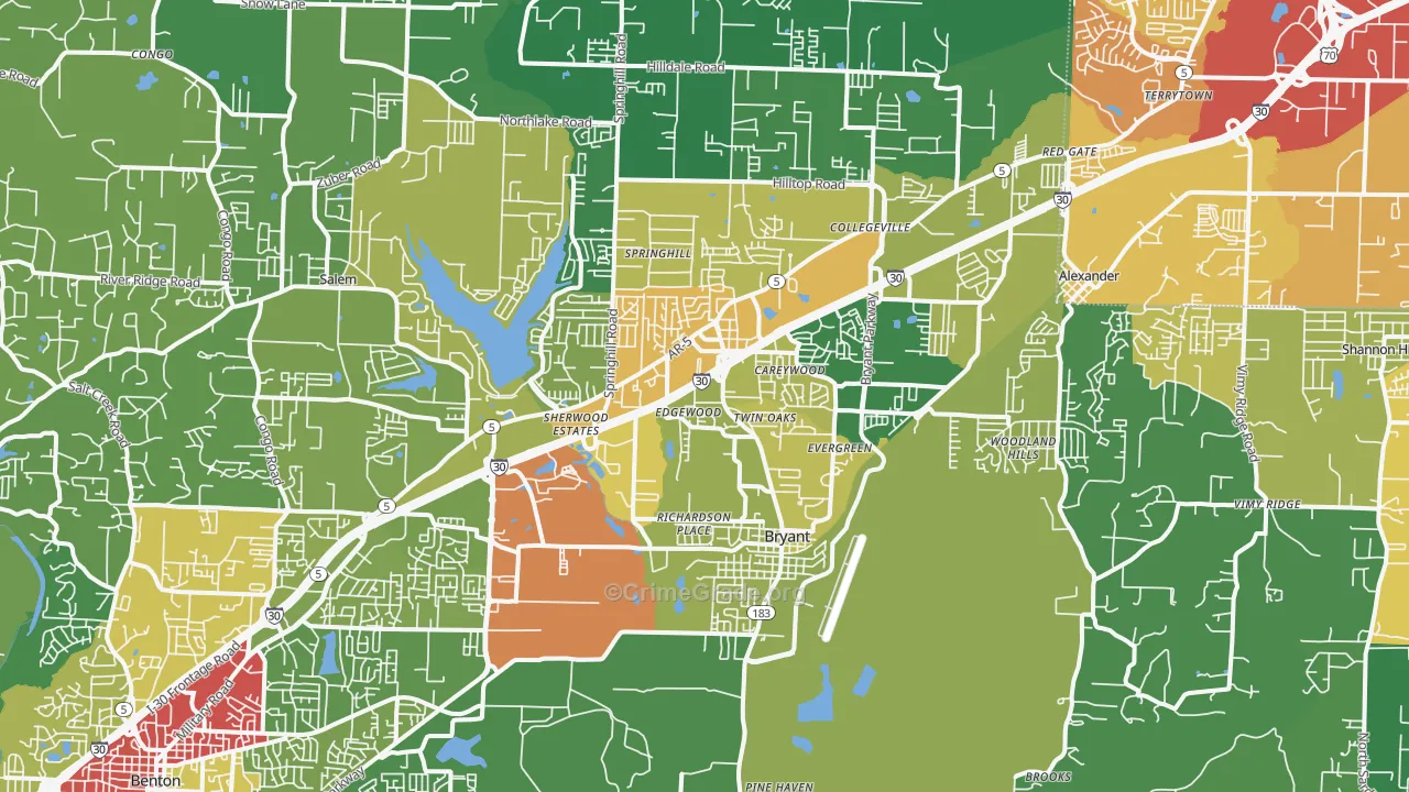 Bryant, AR Map of Theft Rates