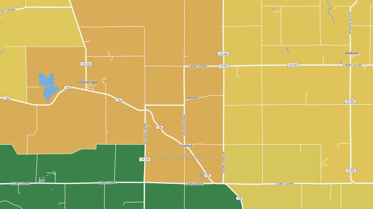Bryant, IA Map of Theft Rates