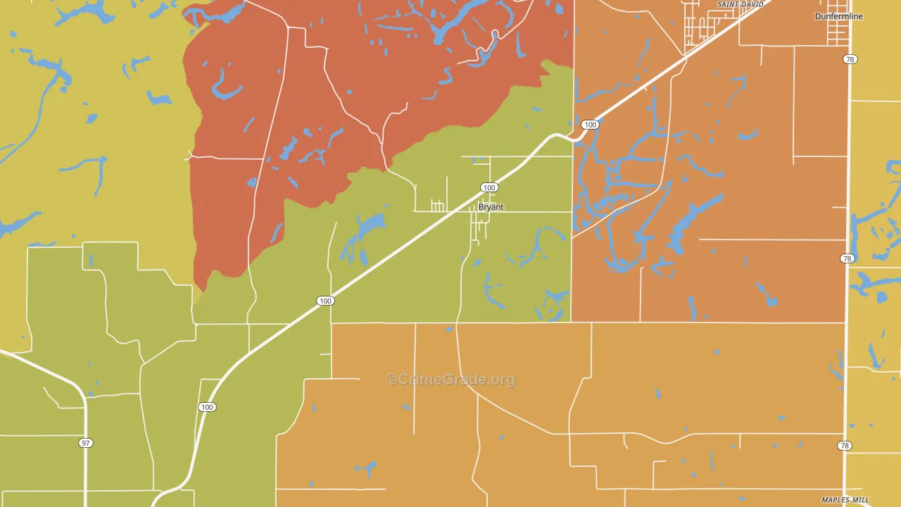 Bryant, IL Map of Theft Rates