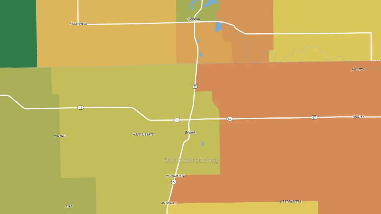 Bryant, IN Map of Theft Rates