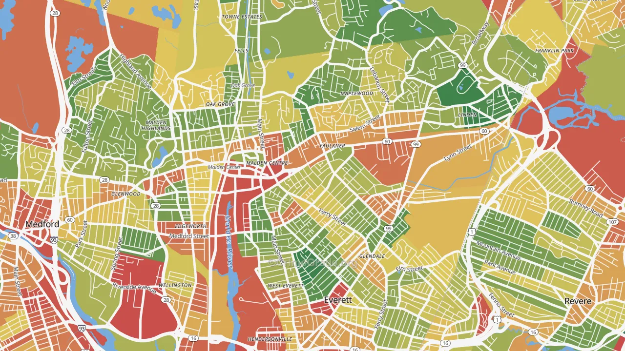 Bryant Terrace, Malden, MA Map of Theft Rates