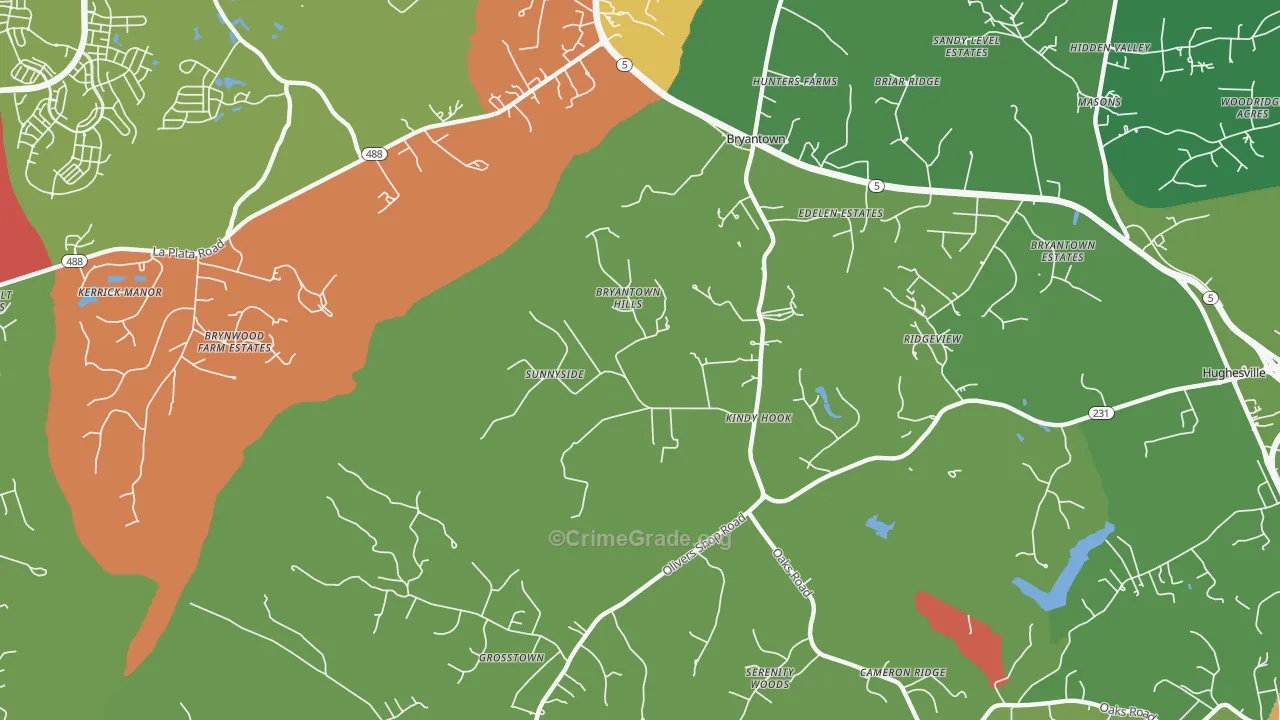 Bryantown, MD Map of Theft Rates