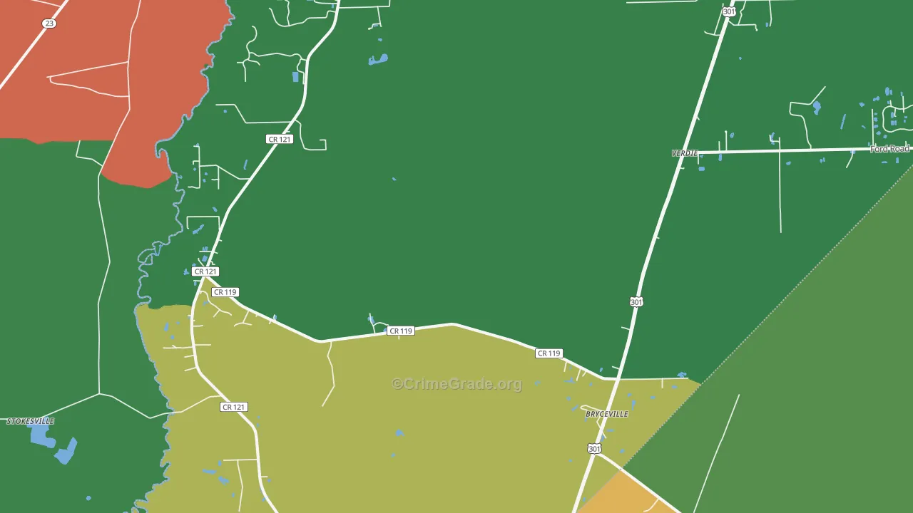 Bryceville, FL Map of Theft Rates