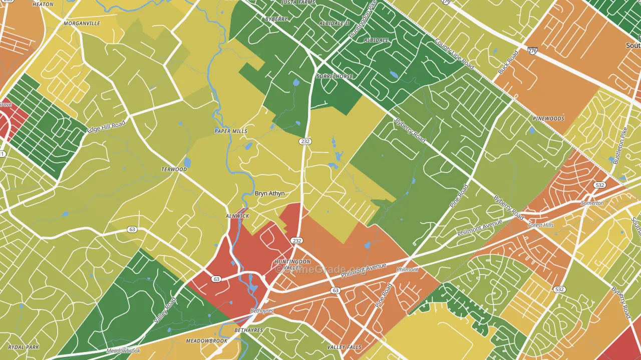 Bryn Athyn, PA Map of Theft Rates