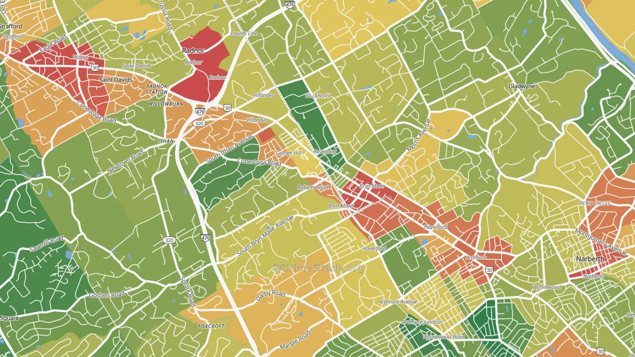 Bryn Mawr, PA Map of Theft Rates