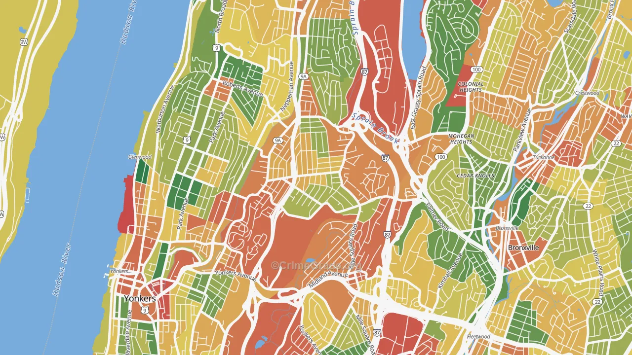Bryn Mawr, Yonkers, NY Map of Theft Rates