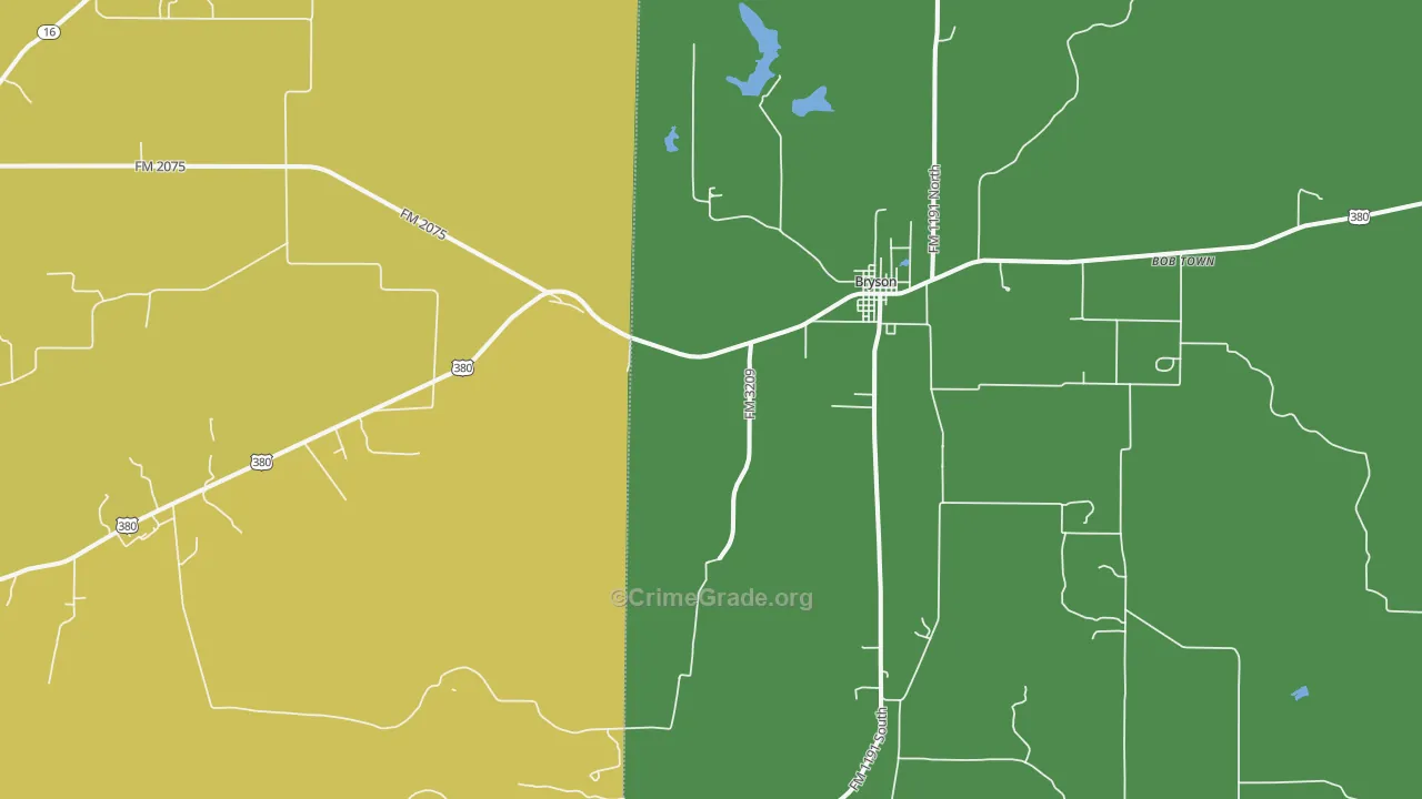 Bryson, TX Map of Theft Rates