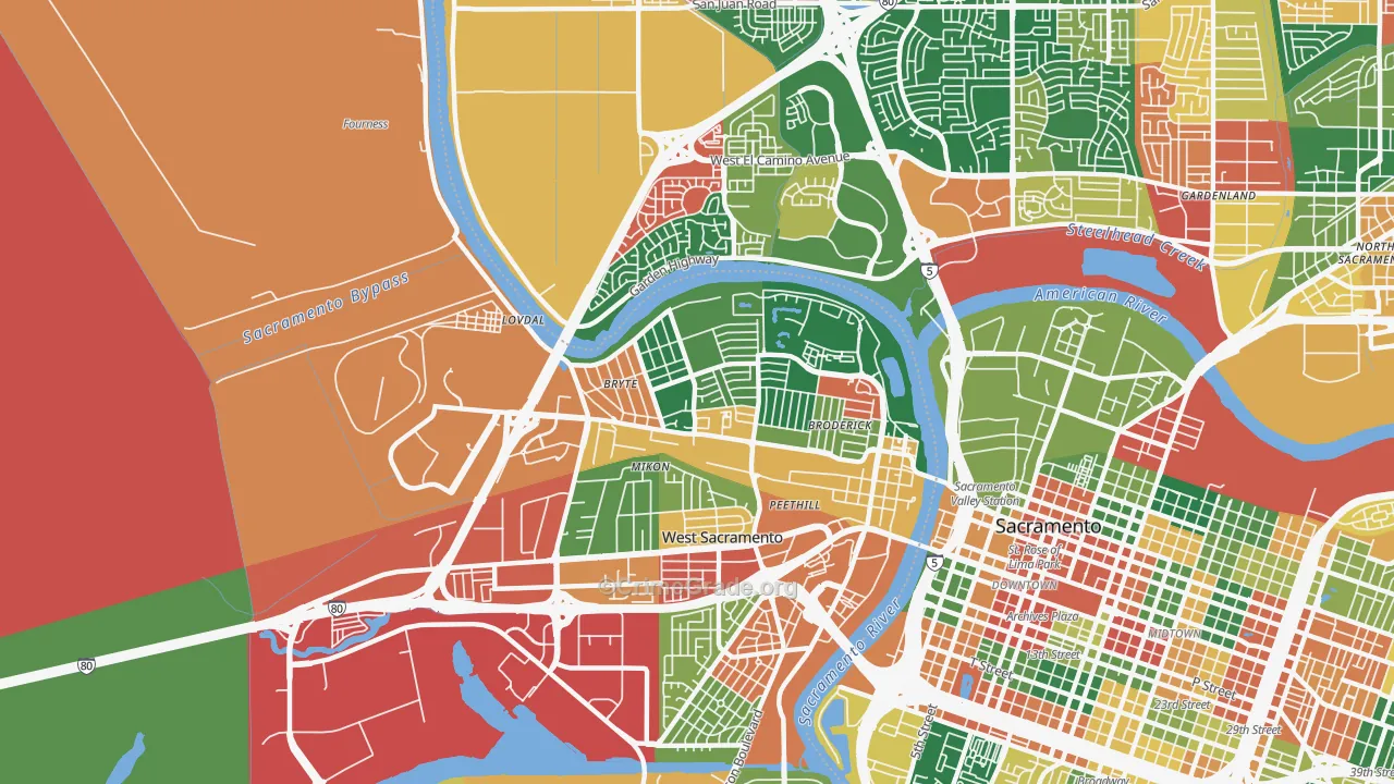 Bryte, West Sacramento, CA Map of Theft Rates