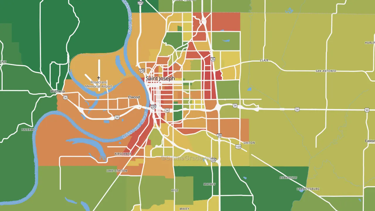 Buchanan County, MO Map of Theft Rates
