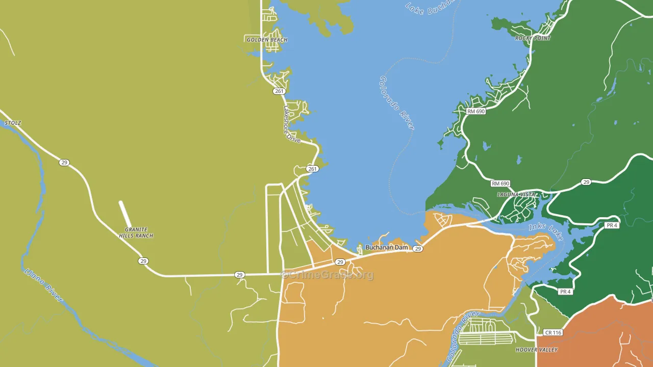 Buchanan Dam, TX Map of Theft Rates