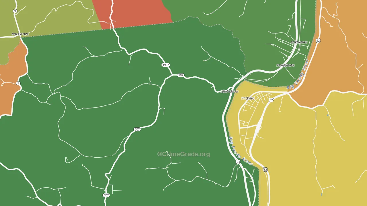 Buchanan, KY Map of Theft Rates