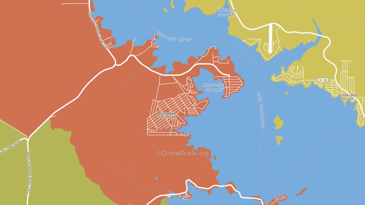 Buchanan Lake Village, TX Map of Theft Rates