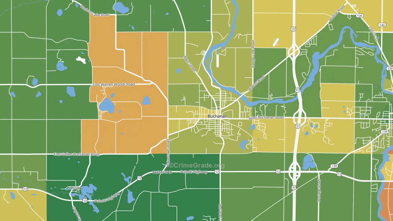 Buchanan, MI Map of Theft Rates