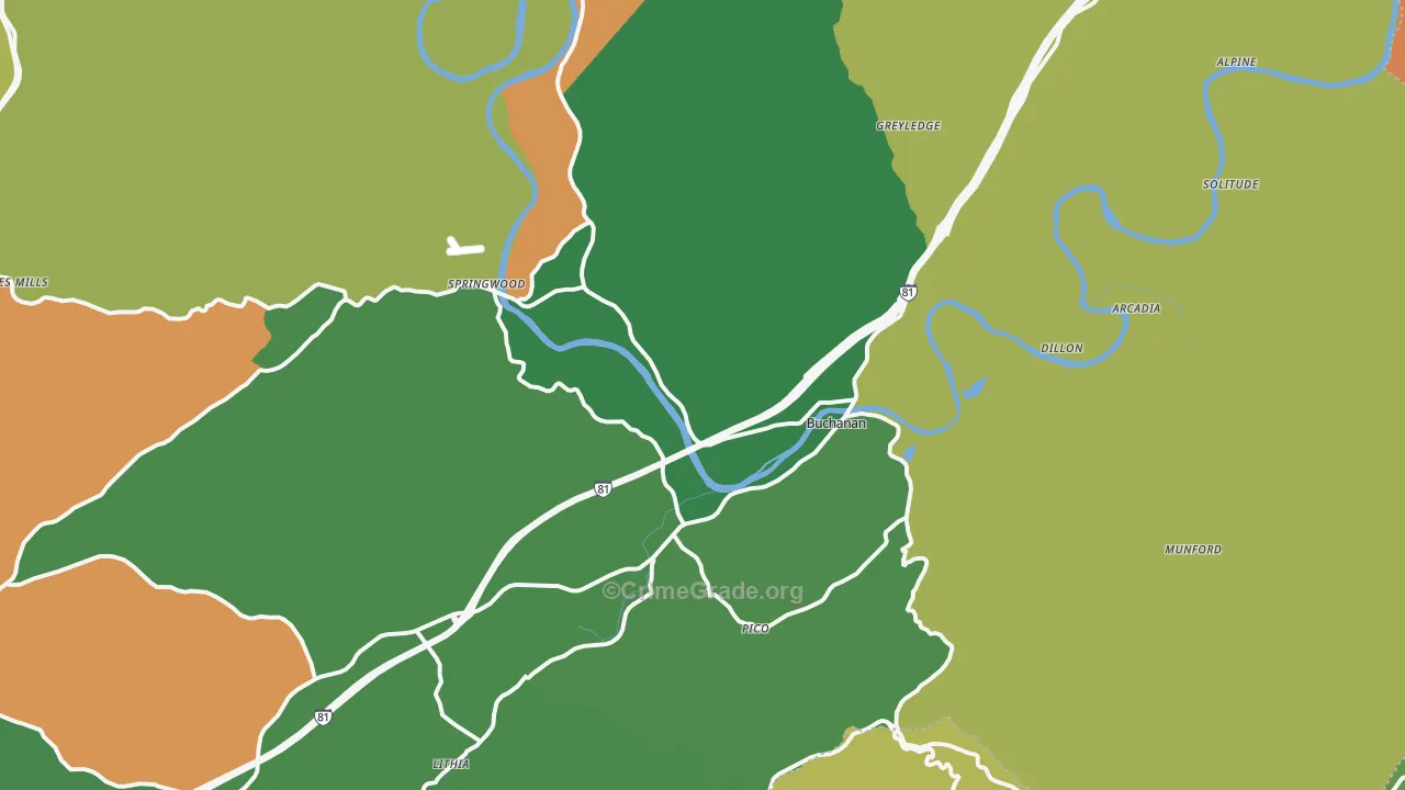 Buchanan, VA Map of Theft Rates