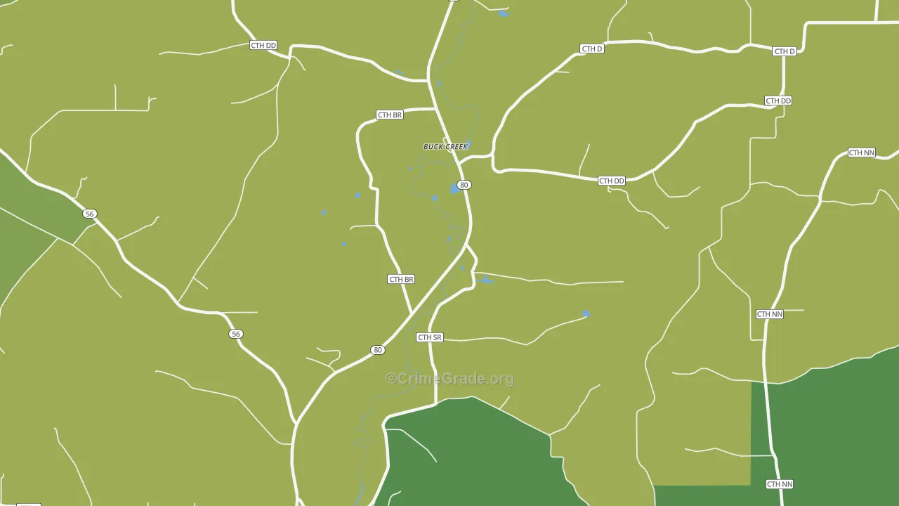 Buck Creek, WI Map of Theft Rates
