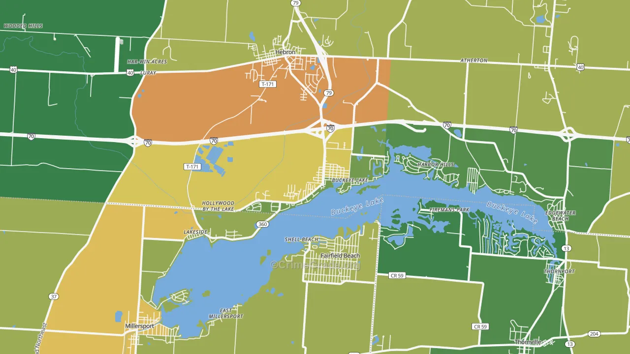 Buckeye Lake, OH Map of Theft Rates