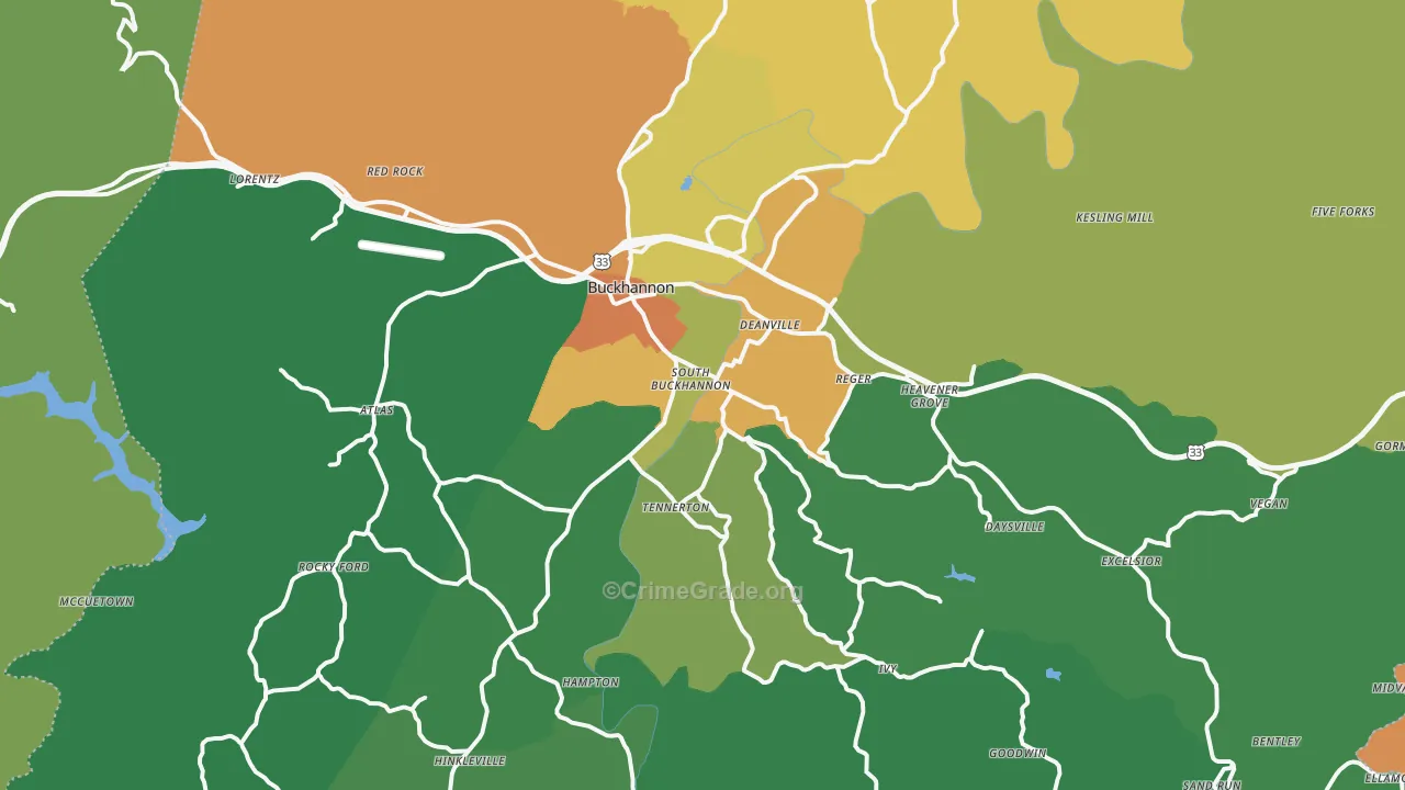 Buckhannon, WV Map of Theft Rates