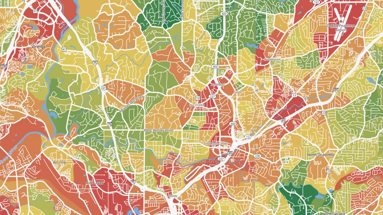 Buckhead, Atlanta, GA Map of Theft Rates