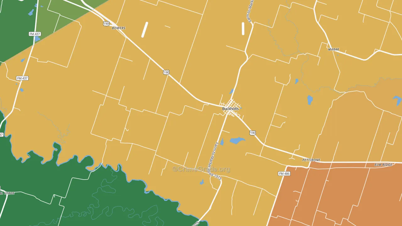 Buckholts, TX Map of Theft Rates