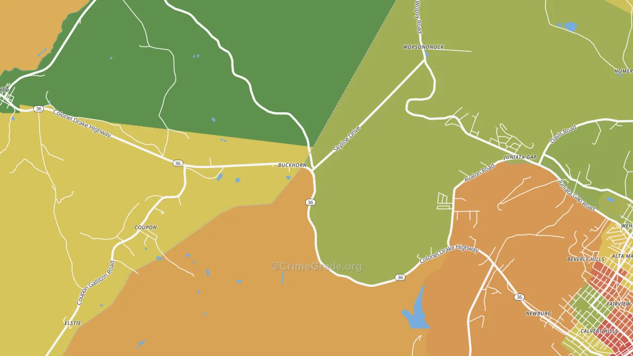 Buckhorn, PA Map of Theft Rates