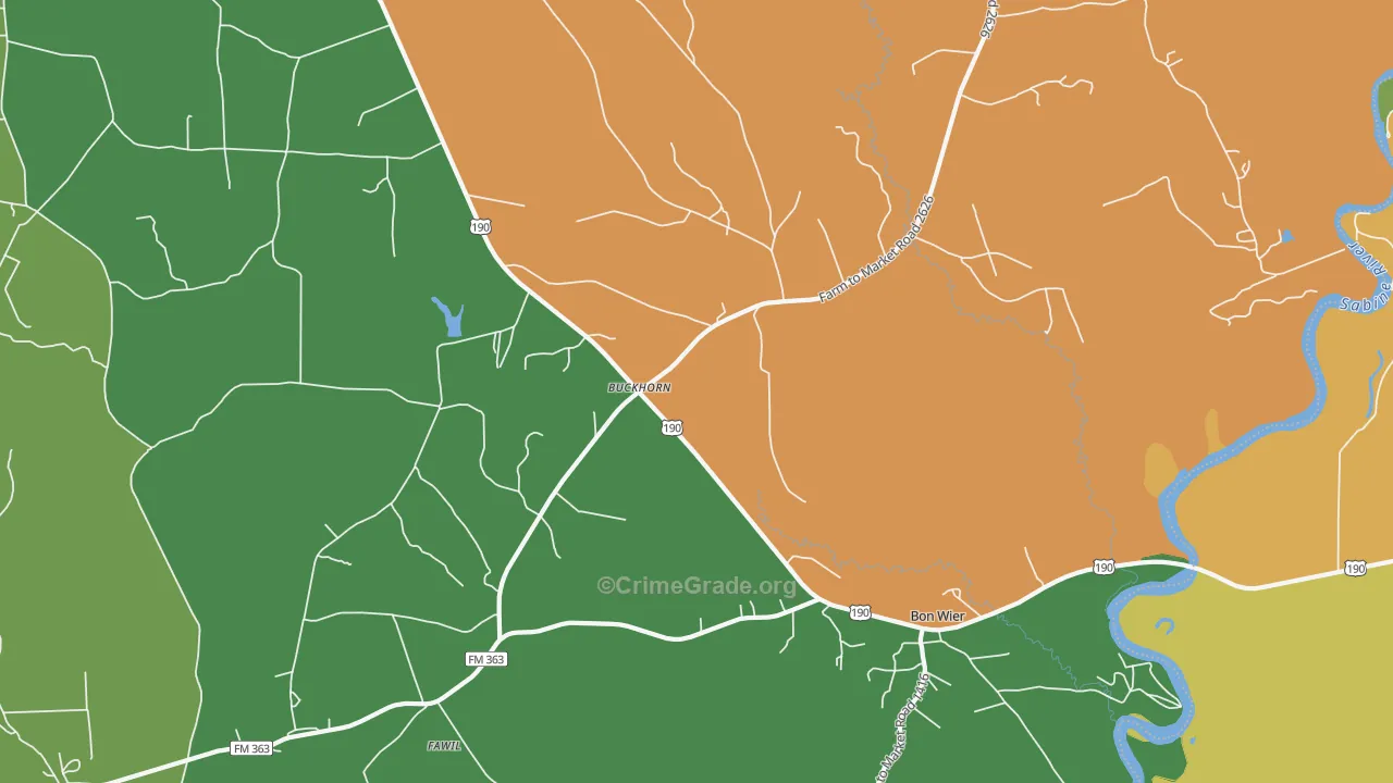 Buckhorn, TX Map of Theft Rates