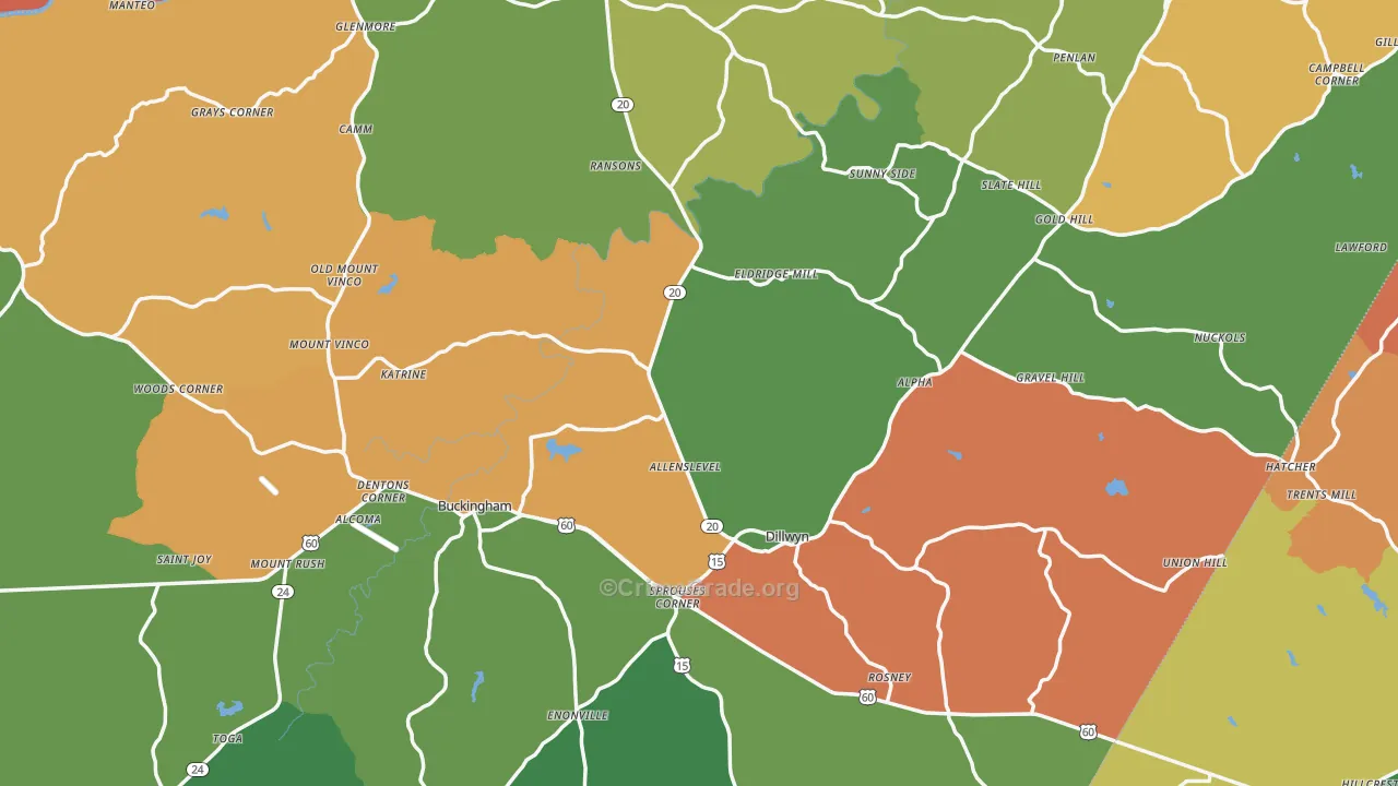Buckingham County, VA Map of Theft Rates