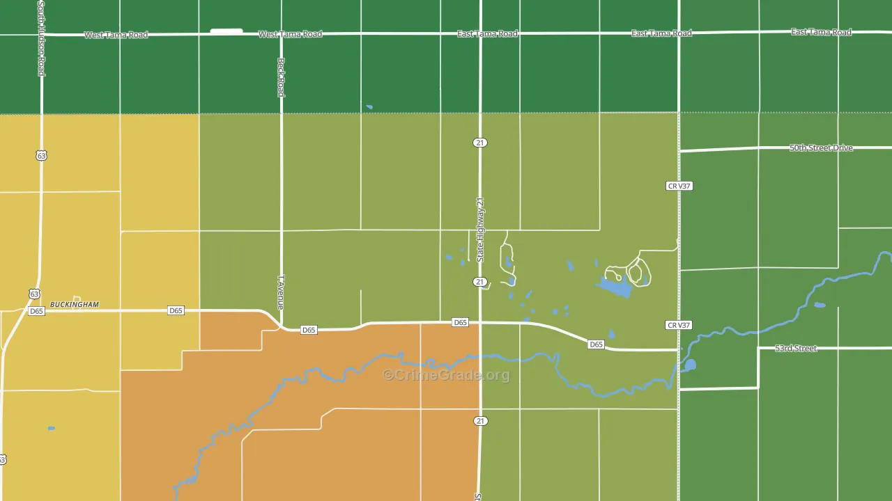 Buckingham, IA Map of Theft Rates