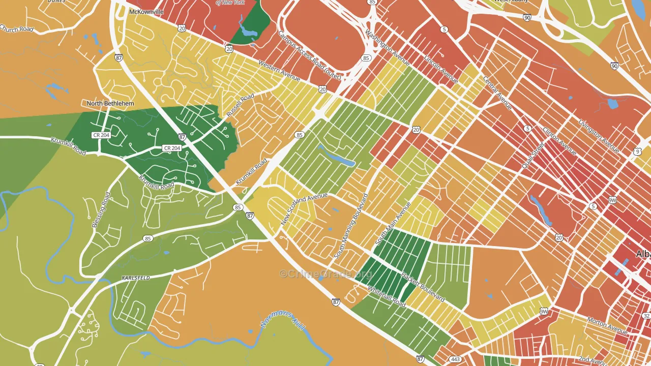 Buckingham Lake-Crestwood, Albany, NY Map of Theft Rates