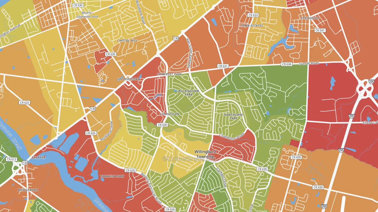 Buckingham Park, Willingboro, NJ Map of Theft Rates