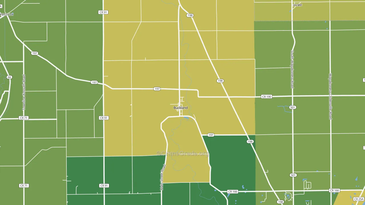 Buckland, OH Map of Theft Rates