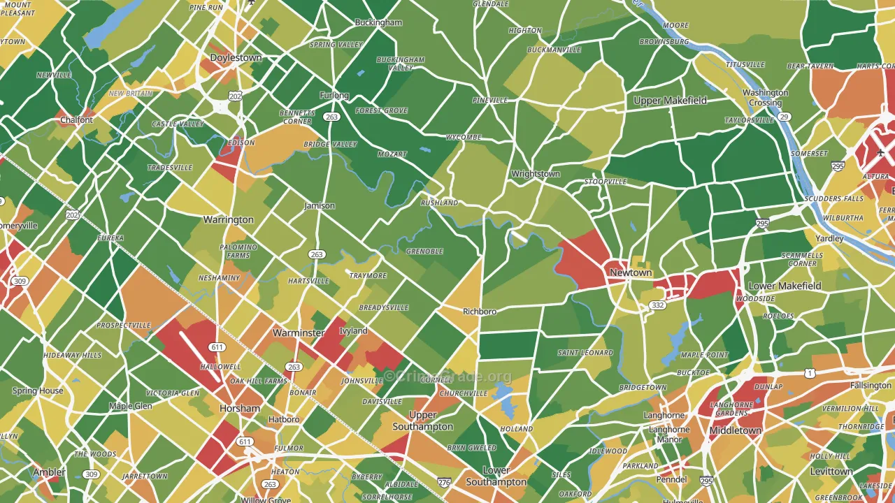 Bucks County, PA Map of Theft Rates